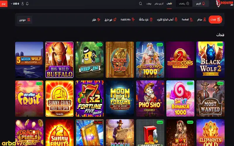 ألعاب الكازينو في روستر بت Rooster Bet Games