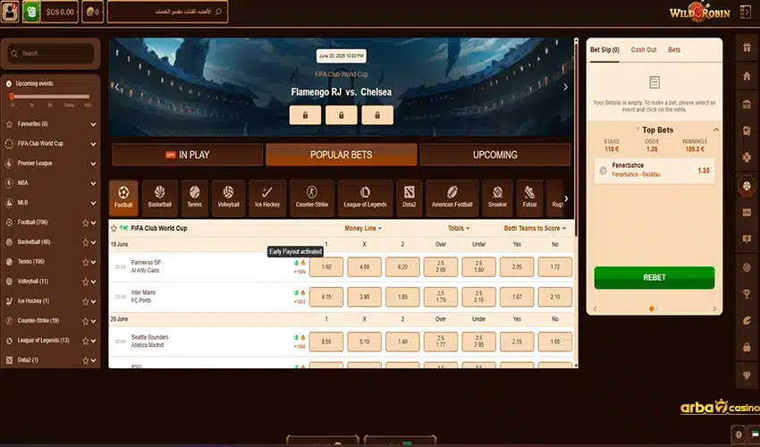 المراهنات الرياضية في كازينو Wild Robin